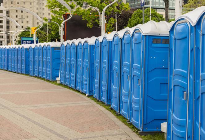 Seasonal porta potty units set up at a Lynnwood, Washington venue